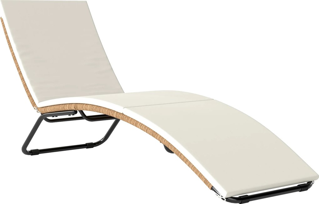 Outsunny S-alakú polyrattan napozóágy párnával — lélegző ülőfelület, porszórt acélváz, UV-álló, krémszínű | Aosom
