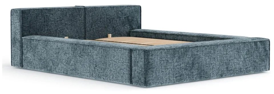 Szürkéskék kárpitozott ágyneműtartós franciaágy ágyráccsal 200x200 cm Voliera – Maison de Rêve