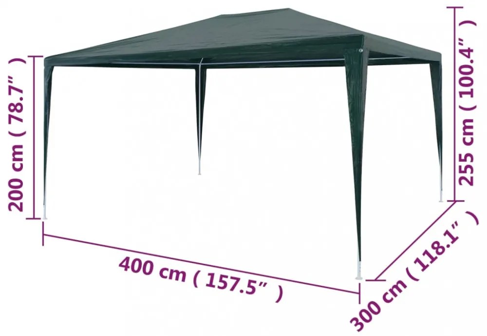 zöld PE rendezvénysátor 3 x 4 m