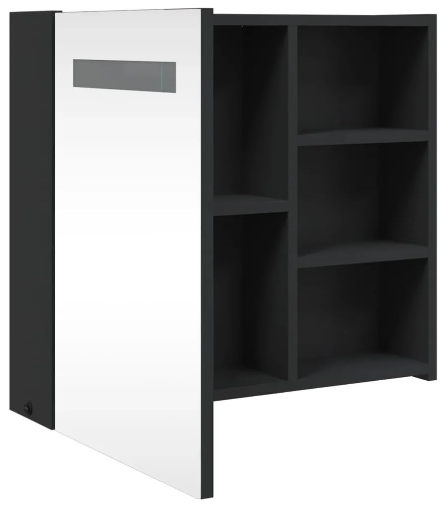 fekete tükrös fürdőszobaszekrény LED-del 60 x 13 x 52 cm