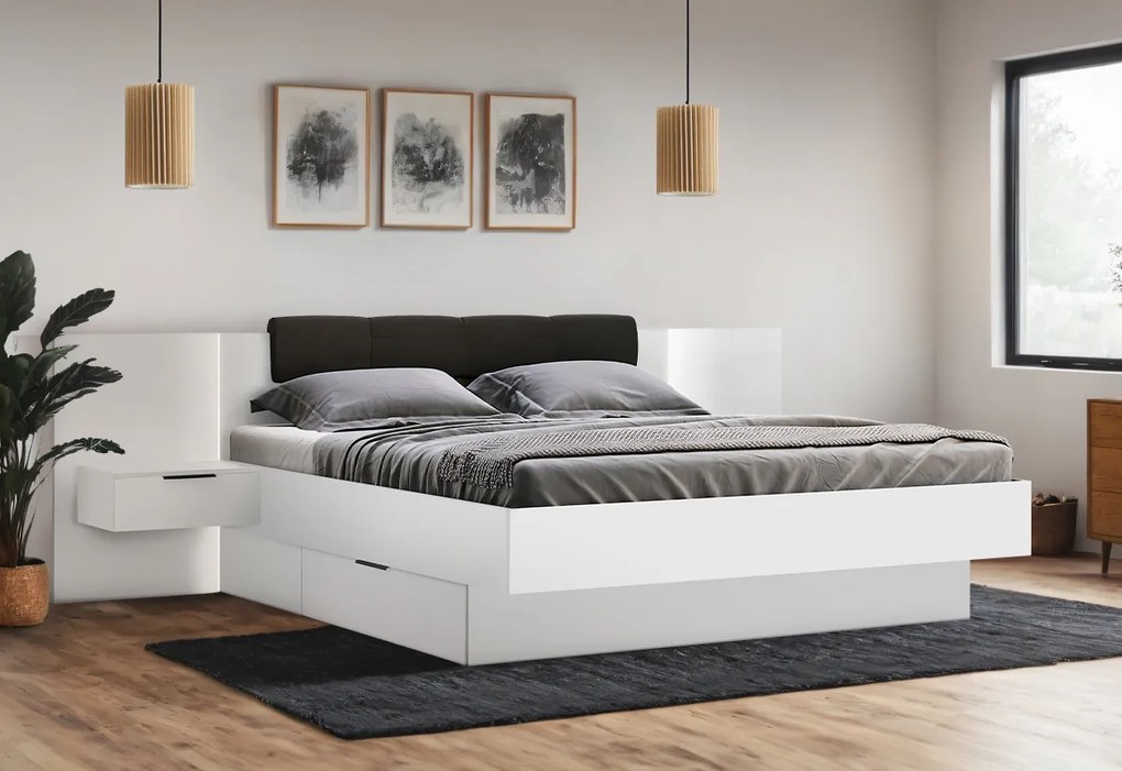 DOTA francia ágy + ágyrács + matrac MORAVIA + éjjeli szekrények, 180x200, fehér