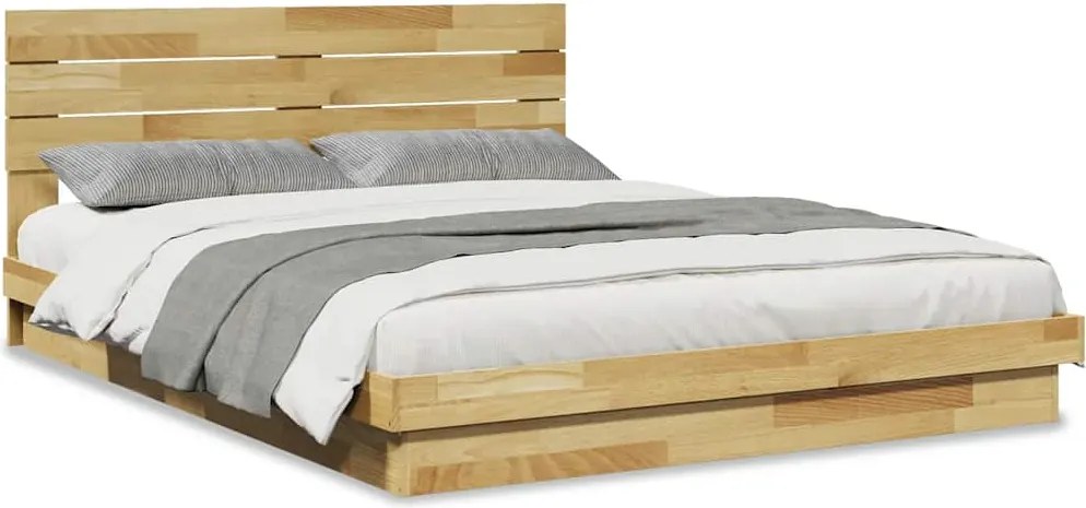 vidaXL ágykeret fejtámlával matrac nélkül 150x200 cm tömör fa tölgyfa