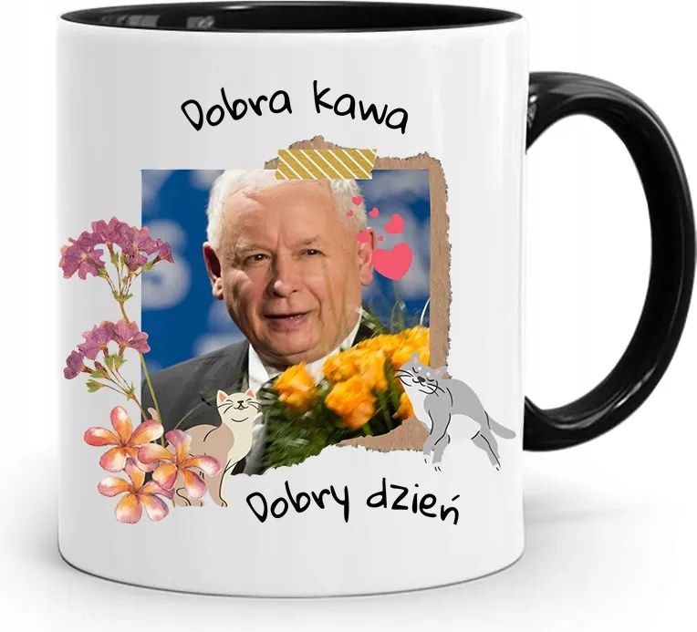 Bögre Fekete Vicces Pis Jaroslaw Kaczynski nyomott mintával