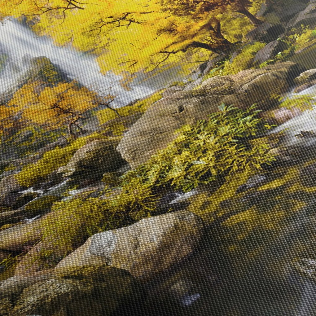 Kép - Vízesések őszi tájban, sárga (órával) (90x30 cm)