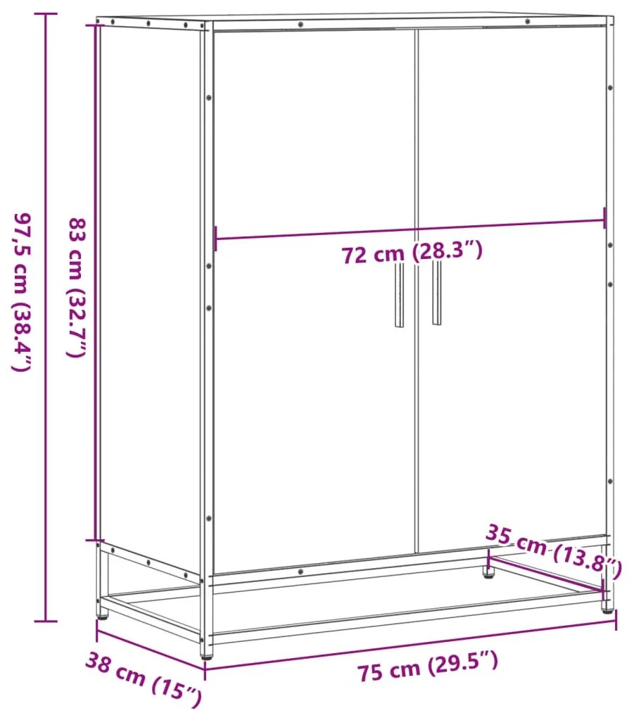 vidaXL fekete szerelt fa és fém cipőszekrény 75 x 38 x 97,5 cm