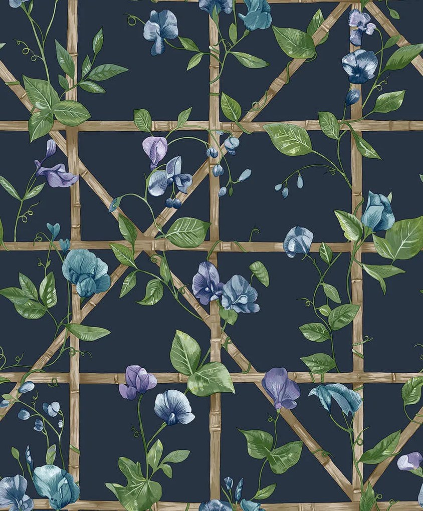 Holden Decor Imaginarium 3 Trailing Floral Trellis sötétkék rácsos papír tapéta – 14202