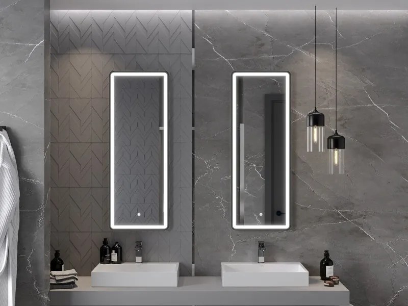 Mexen Coro fürdőszobai tükör megvilágítással 45 x 120 cm, LED 6000K, páramentes, fekete keret - 9817-045-120-611-70