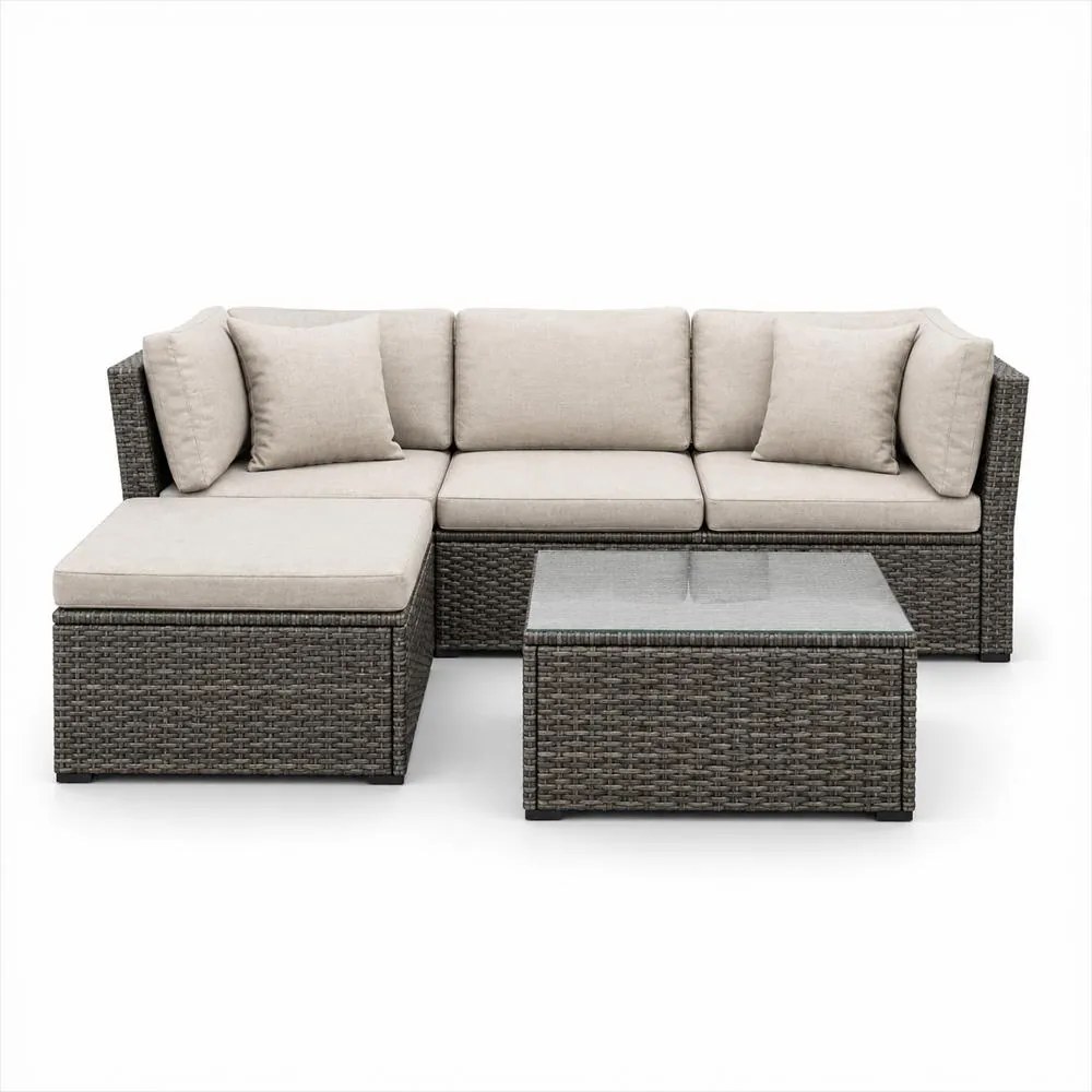 AVENBERG ARANCIO Kerti rattan garnitúra - szürke/bézs
