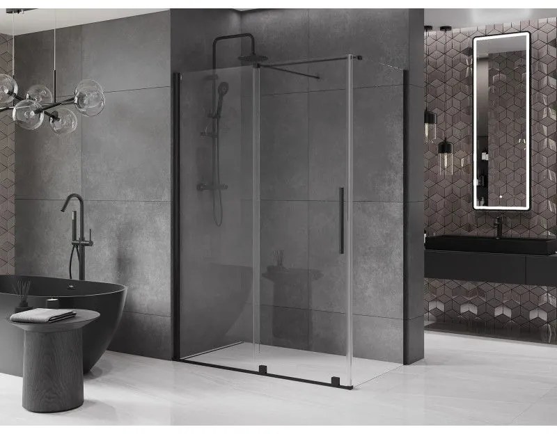 Mexen Velar, zuhanykabin tolóajtóval 150 (ajtó) x 90 (fal) cm, 8mm átlátszó üveg, fekete matt, 871-150-090-01-70