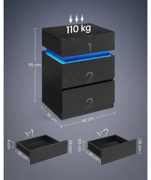 SMARTIE LED-világítású éjjeliszekrény, fekete