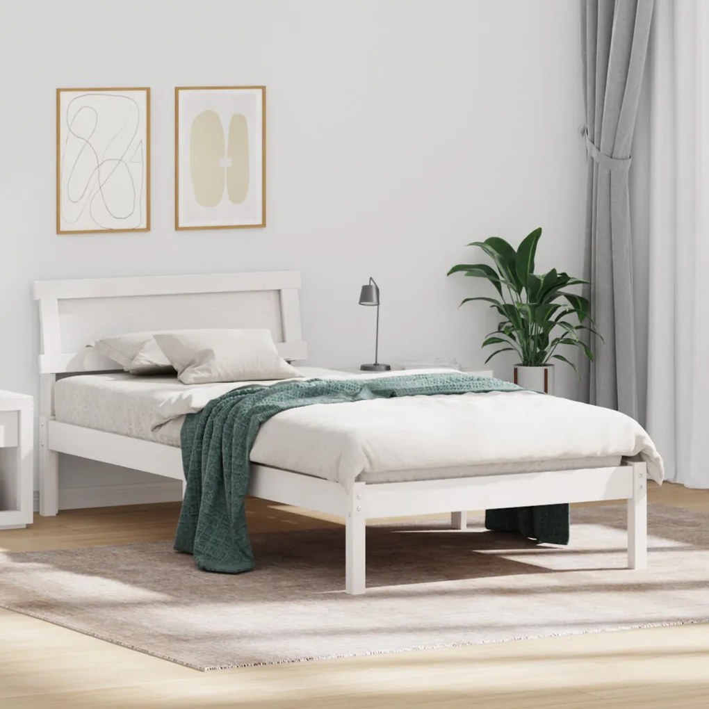 Ágykeret LED Fejtámlával, Fehér, 90 x 200 cm, Tömör Fenyő