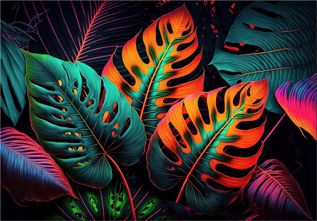 Fotótapéta Neon Trópusi levelek Monstera egzotikus fantázia 200x140 +ragasztó