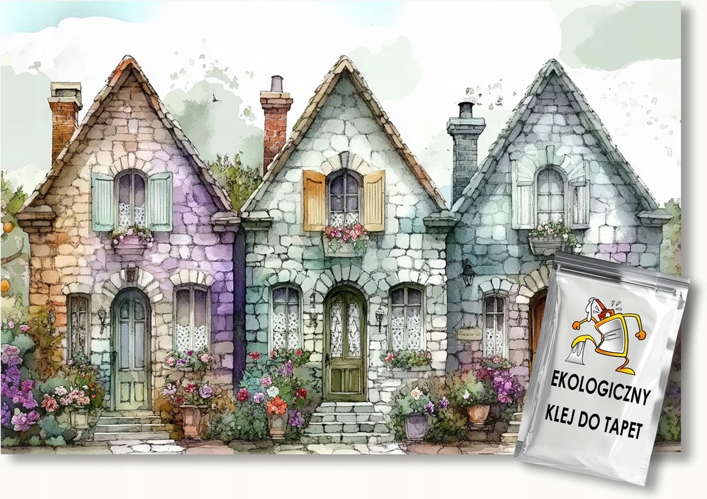 Fotótapéta Flizelina Gyerekek Város Házak Utca Kert Virágok 400x280 ragasztó