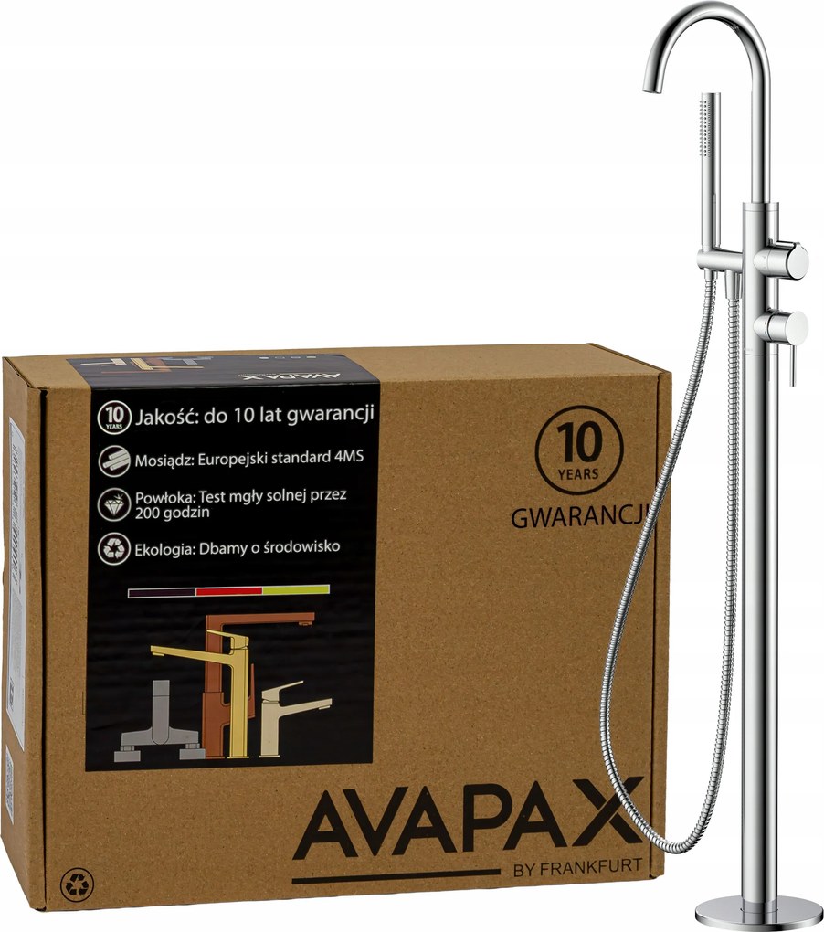 Kádtöltő csaptelep szabadon álló padló Zuhany fülhallgató tömlő króm Avapax