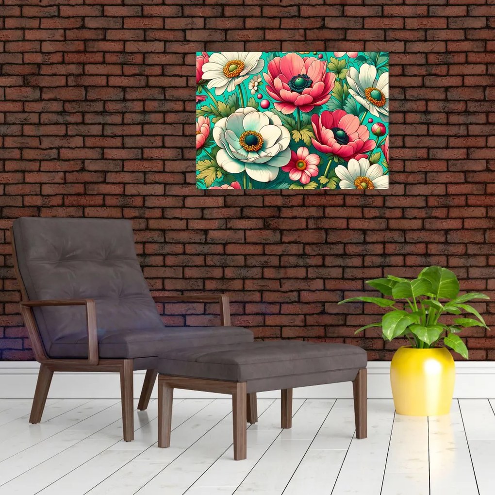 Kép - Virágok kék háttéren (70x50 cm)