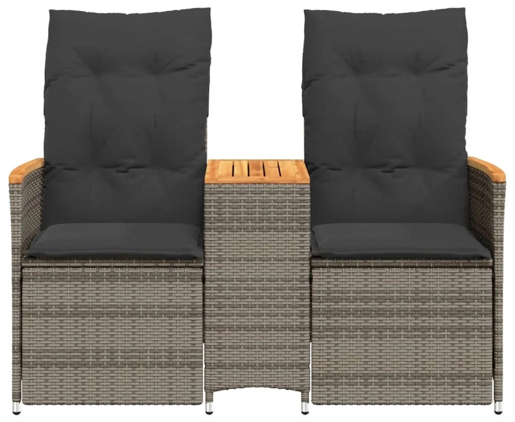 2 személyes szürke polyrattan dönthető kerti kanapé asztallal