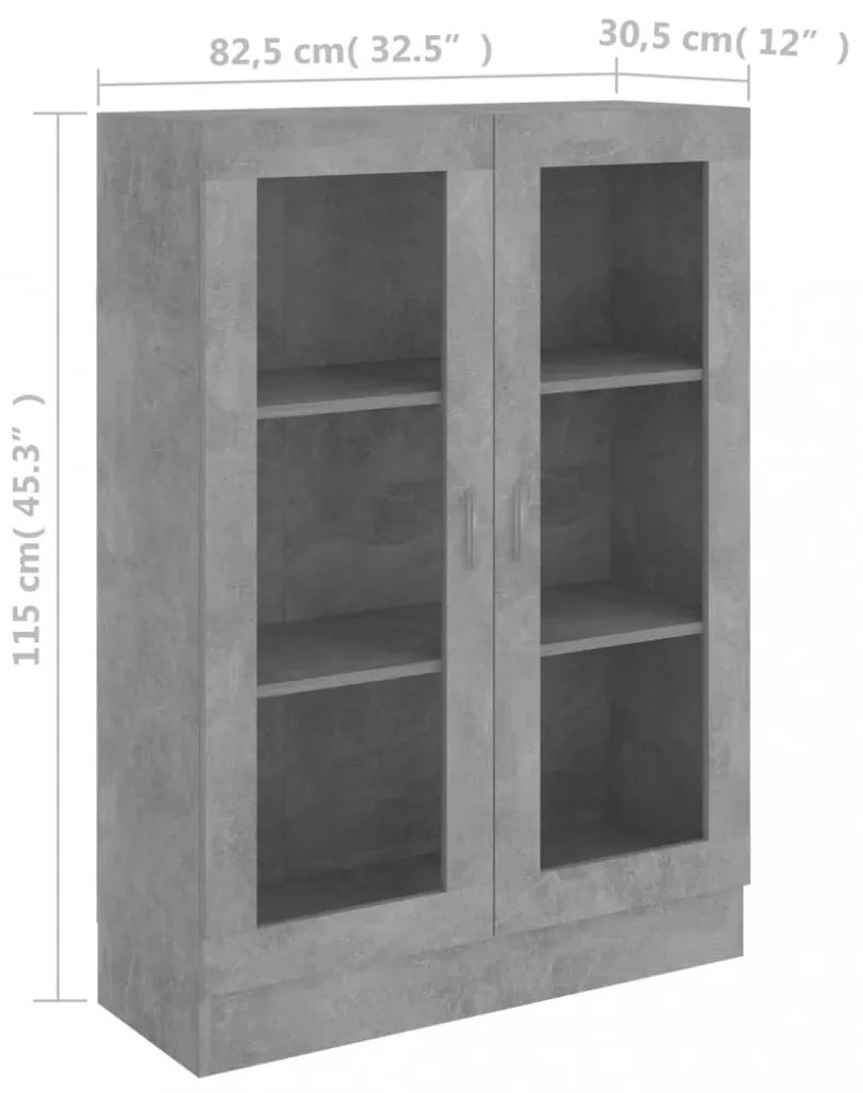 betonszürke szerelt fa vitrinszekrény 82,5 x 30,5 x 115 cm