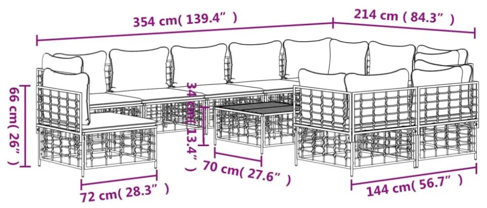 11 részes antracitszürke polyrattan kerti ülőgarnitúra párnával