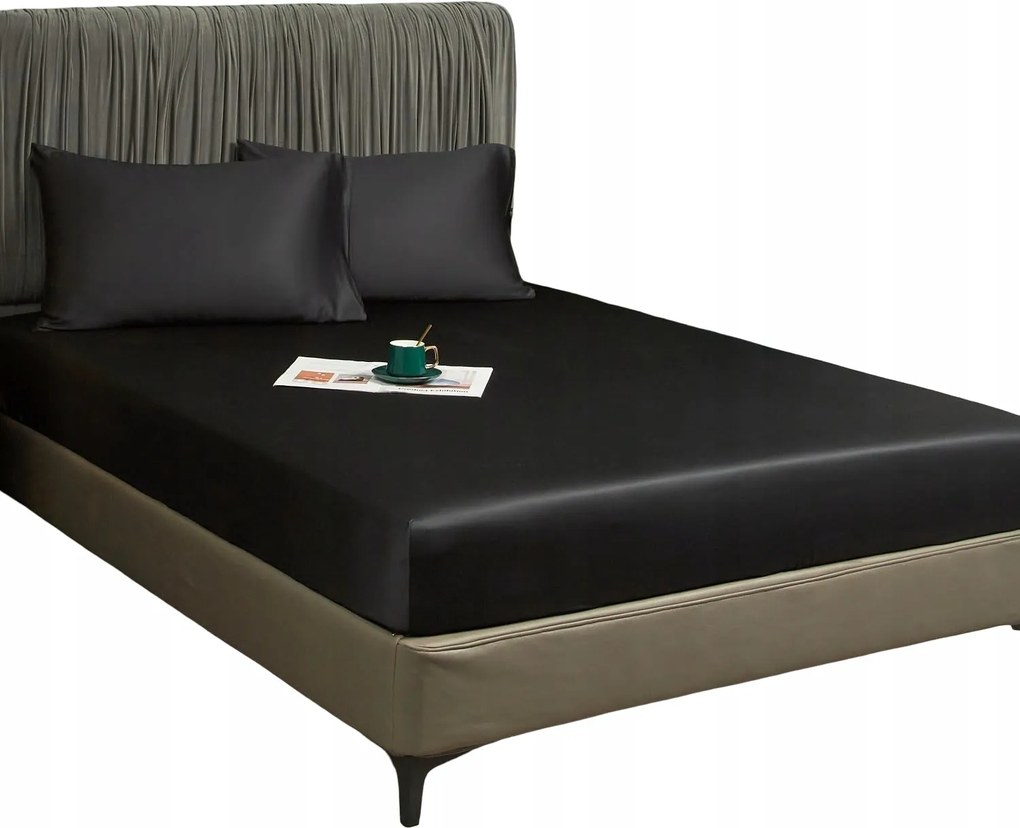 Gumis lepedő 90x200x30 cm Sima Légáteresztő Elegáns Fekete