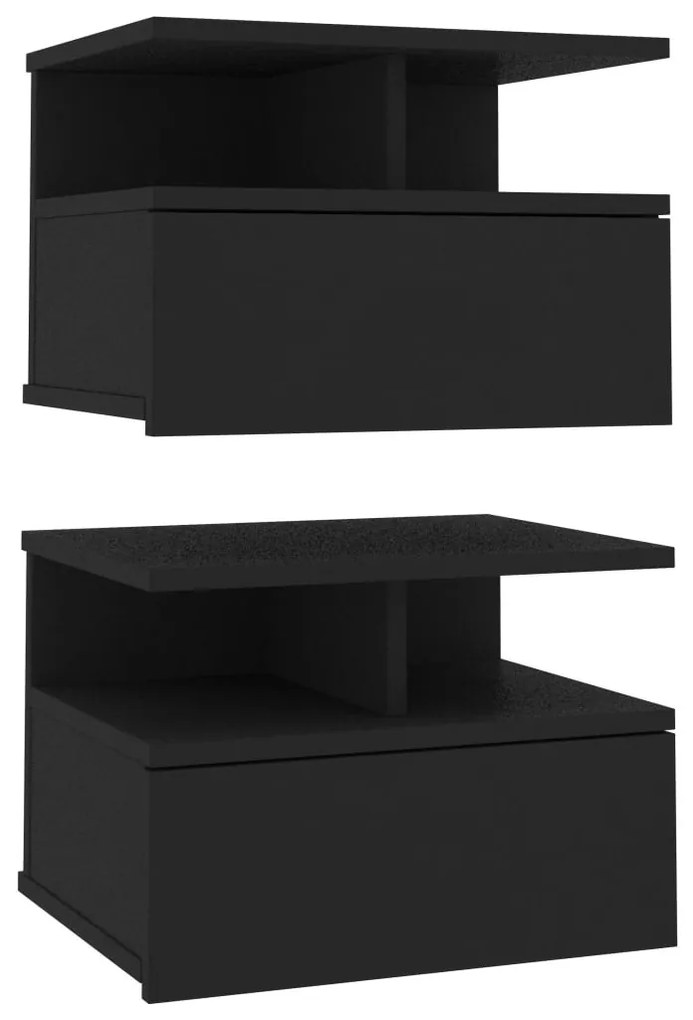 2 db fekete szerelt fa lebegő éjjeliszekrény 40 x 31 x 27 cm