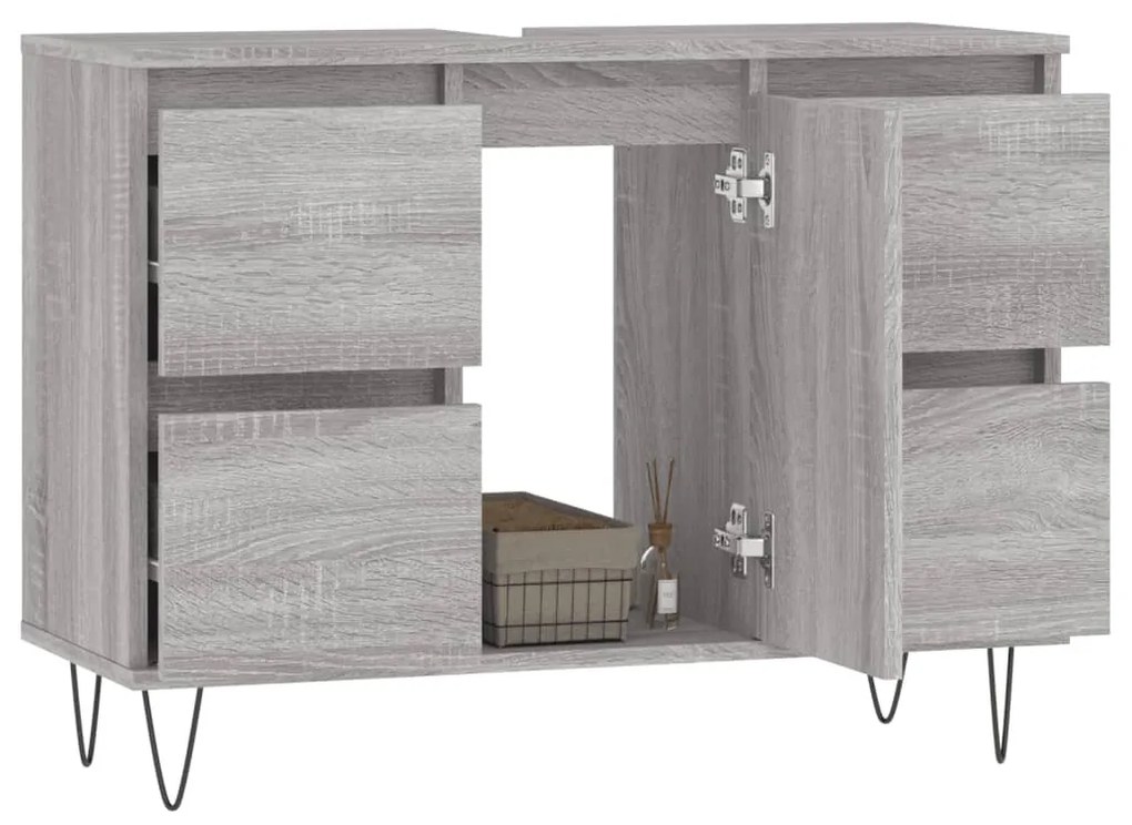 Szürke sonoma színű szerelt fa mosdószekrény 80 x 33 x 60 cm