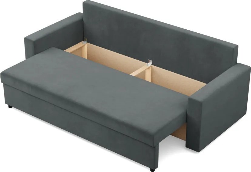 Zeus kanapéágy, bársony, hab töltet, egyenes kartámasz, szürke