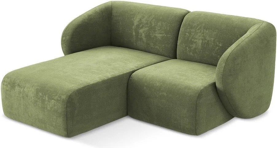 Zöld zsenília sarokkanapé (bal oldali-heverő résszel) Lani – Makamii
