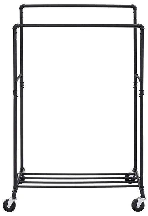 Két ágú gurulós ruhatartó állvány, fekete