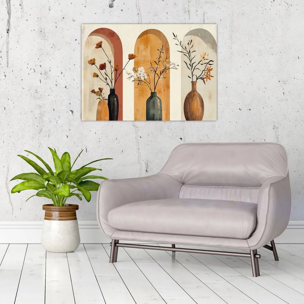 Üveg kép - Vázák boltívekben (70x50 cm)