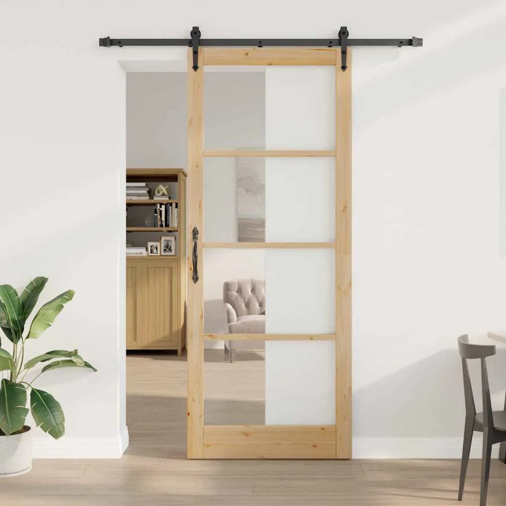 Egyszerű Csúszó Ajtó Barna 83 x 232 cm Fa és fém
