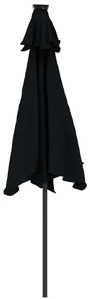 fekete kerti napernyő LED-del és acél rúddal 225 x 225 x 212 cm