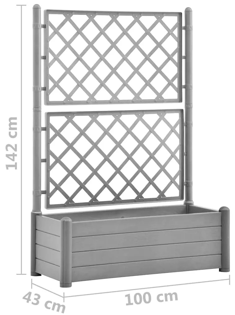 kőszürke polipropilén rácsos kerti ültetőláda 100 x 43 x 142 cm