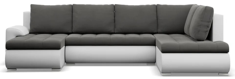 Tokio U sarokkanapé, 3 ágyneműtartóval, bársony + műbőr, jobboldali, szürke - fehér