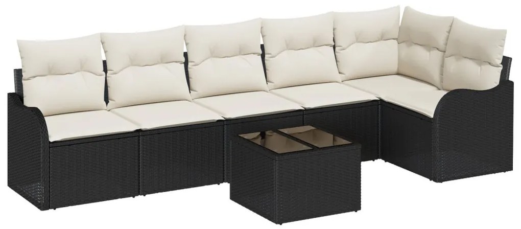 6 darabos Kert Sofa Szett Párnákkal Barna Poli Rattan, 2 személyes Kert Sofa Tárolóval és Párnákkal Fekete Poli Rattan