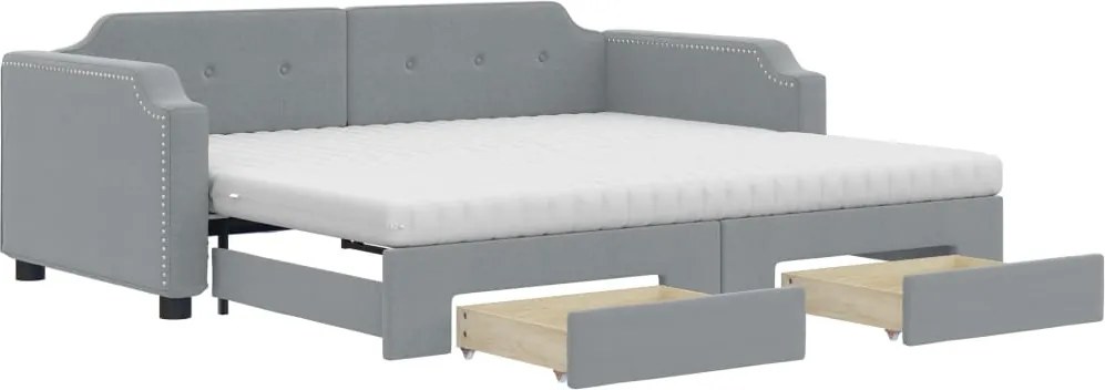 vidaXL világosszürke kihúzható szövet heverő fiókokkal 90 x 200 cm