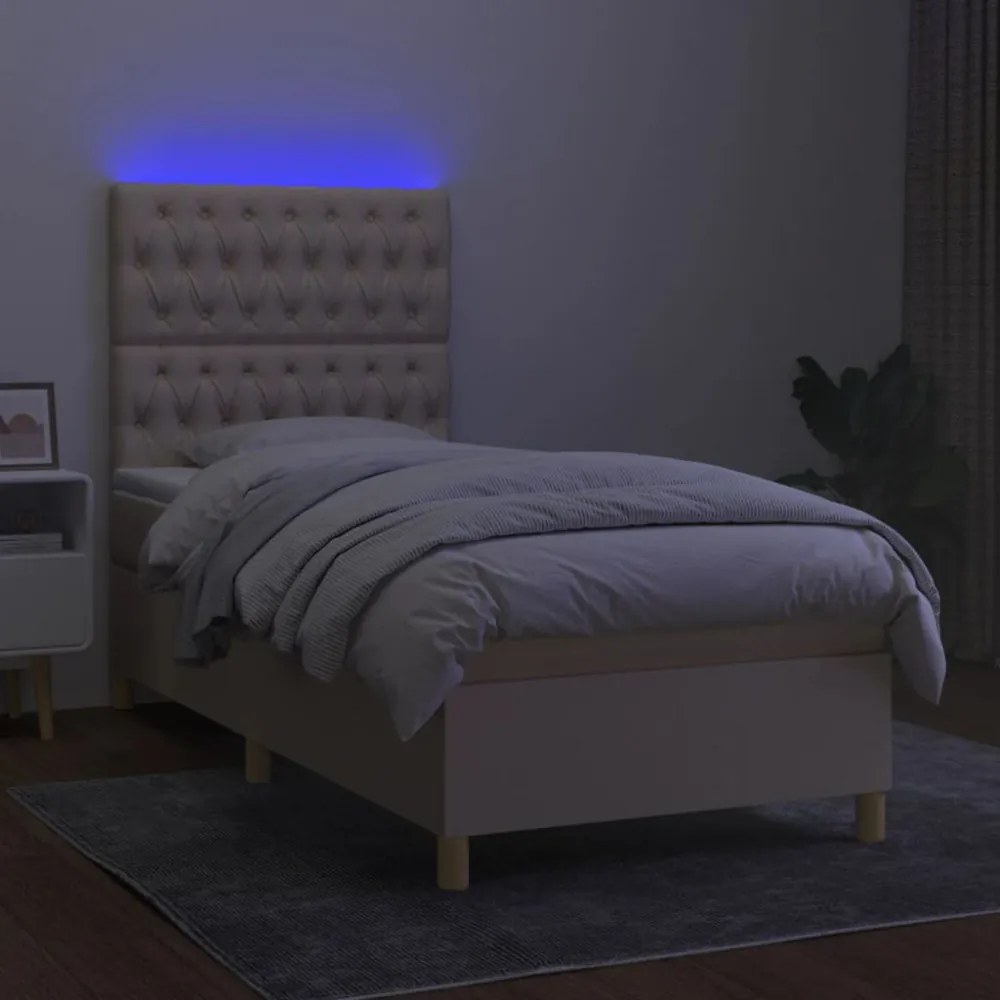 krémszínű szövet rugós és LED-es ágy matraccal 80 x 200 cm