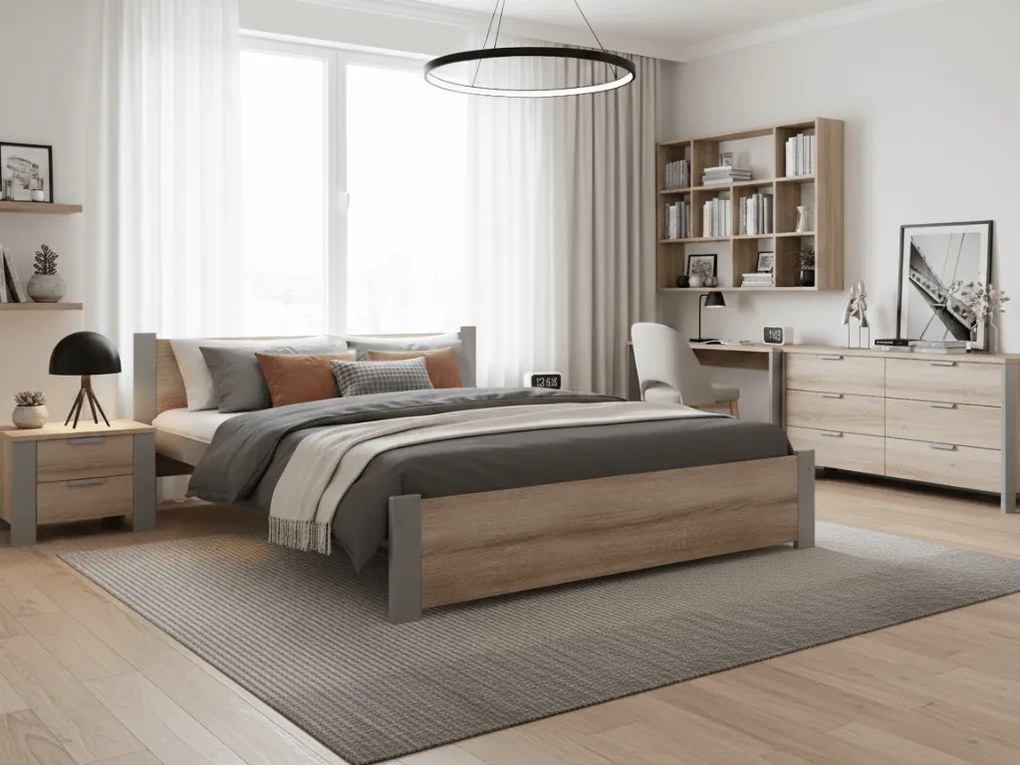 Ágy IKAROS 180 x 200 cm, sonoma tölgy/szürke Ágyrács: Léces ágyrács, Matrac: Somnia matrac 18 cm