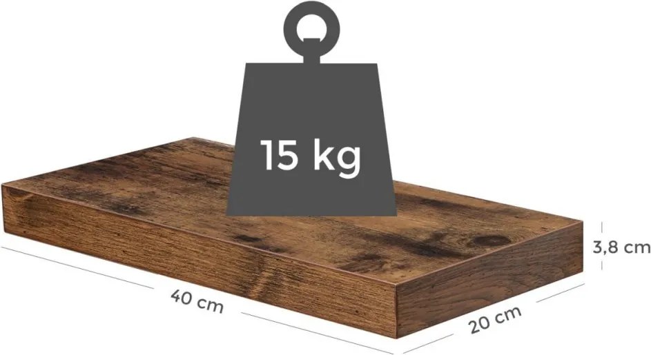 Lebegő fali polc, rusztikus barna 40x20x3cm