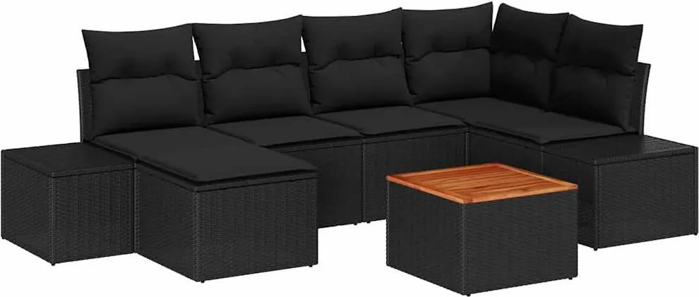 vidaXL Kerti Kanapé Szett 7 pcs Fekete