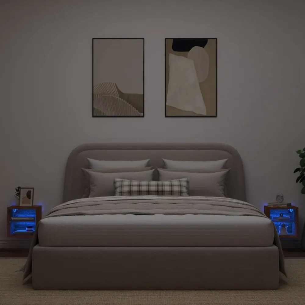 2 db barna tölgyszínű fali TV-szekrény LED-del 30x28,5x30 cm