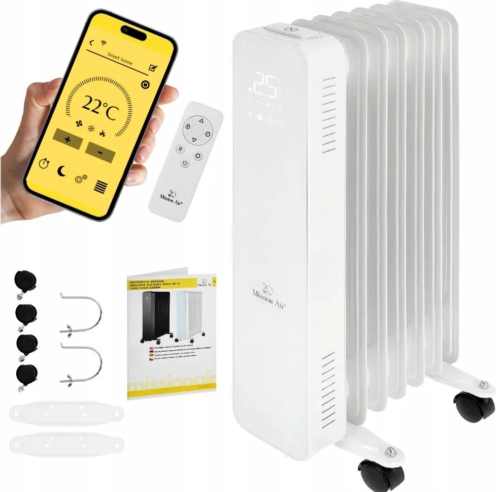Elektromos olajradiátor Mission Air Oslo fehér 1500W fehér Wifi Időzítő