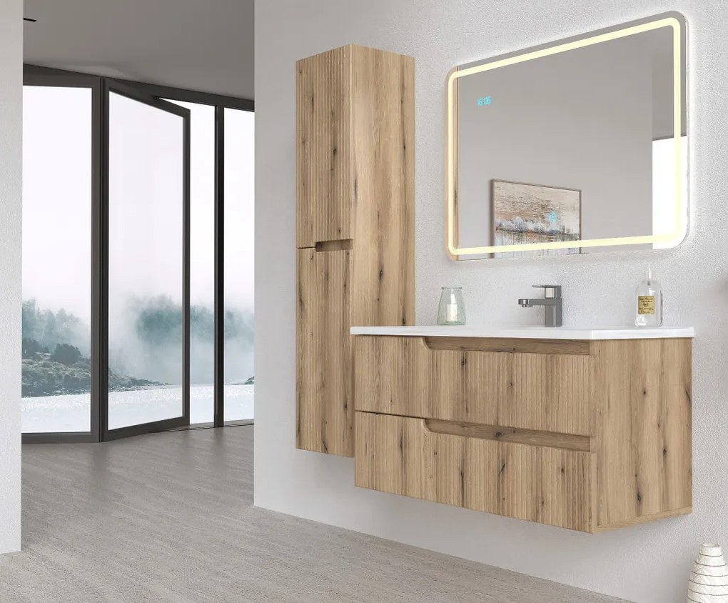 Piramida EURIDIKA fali fürdőszobabútor - műmárvány mosdóval -2 fiókos - PINO TÖLGY - 65 x 48 x 53 cm