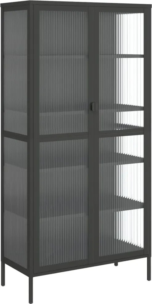 vidaXL fekete üveg és acél magasszekrény 85 x 40 x 180 cm