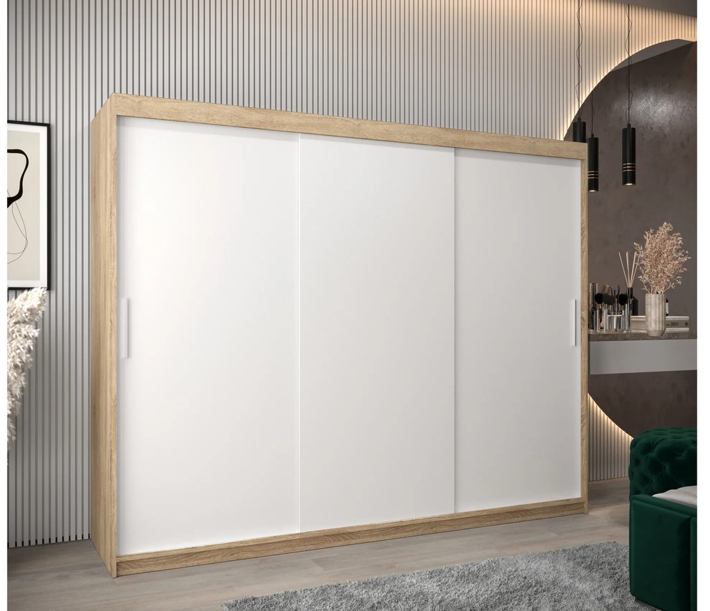 Ruhásszekrény 250 cm Toki (szonoma tölgy + matt fehér). 1064870