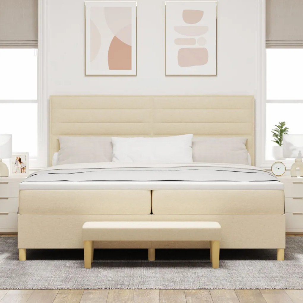 Boxspring Ágy Mattal és Pad Krém 200x200 cm Szövet