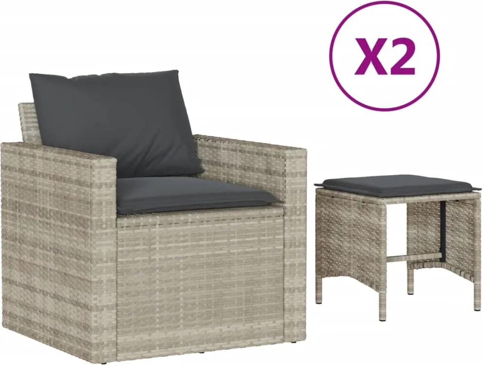 vidaXL 4 részes világosszürke polyrattan kerti ülőgarnitúra párnákkal