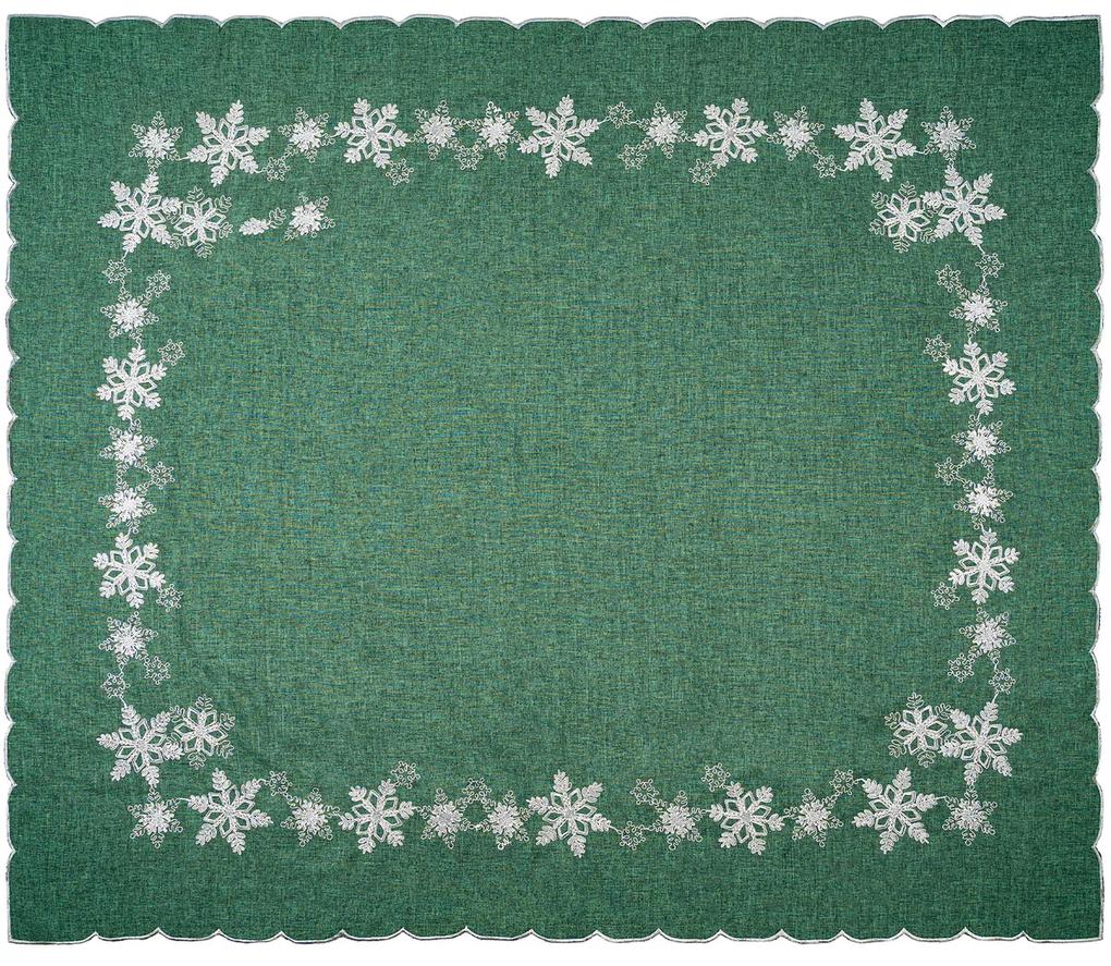 Hópelyhes karácsonyi abrosz, zöld, 120 x 140 cm