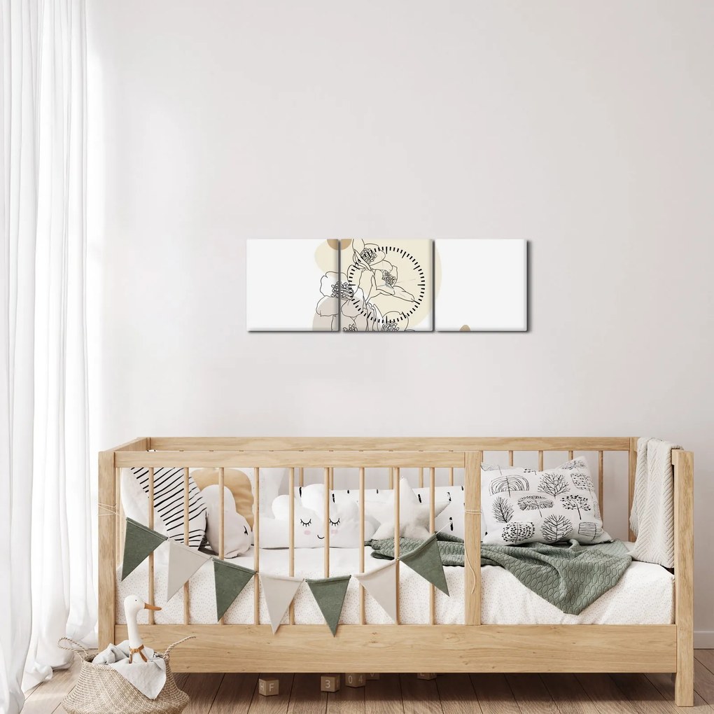 Kép - Bézs virágok pillangóval N⁰4 (órával) (90x30 cm)