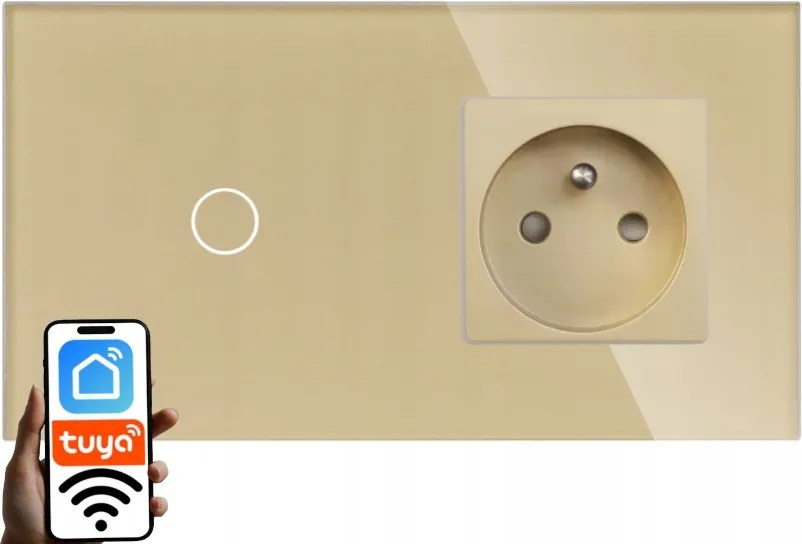 Wifi Fénykapcsoló 1G1W Szimpla Aljzat Üveg Panel Arany