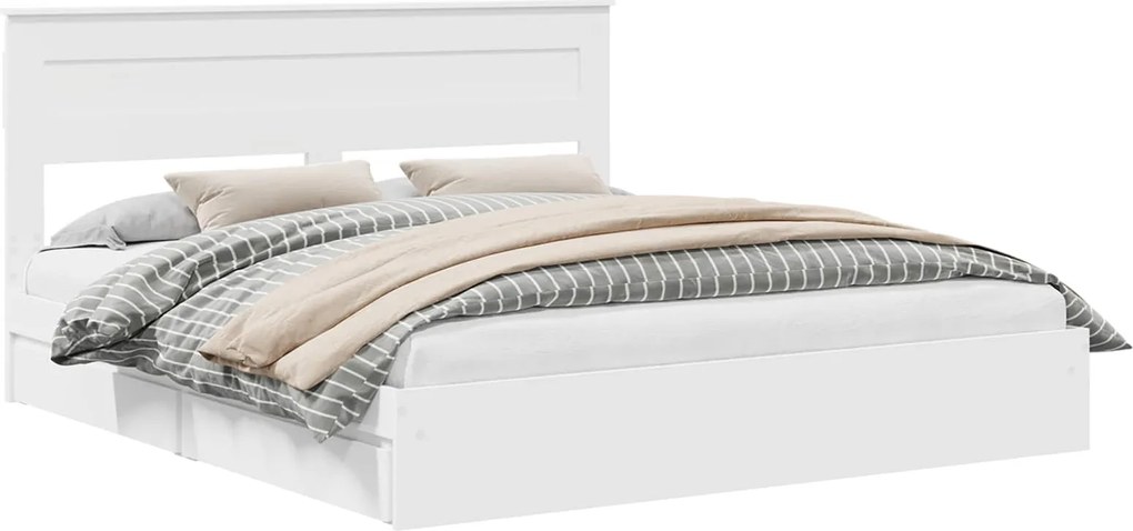 vidaXL Tárolós Ágy fejtámlával fiókkal Fehér 200 x 200 cm Faanyag